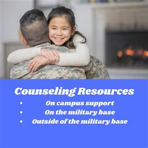 Military member hugging child. Counseling Resource header